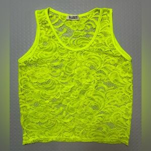 BLUMIN neon yellow green lace sheer sleeveless tank top fits like Child large‎